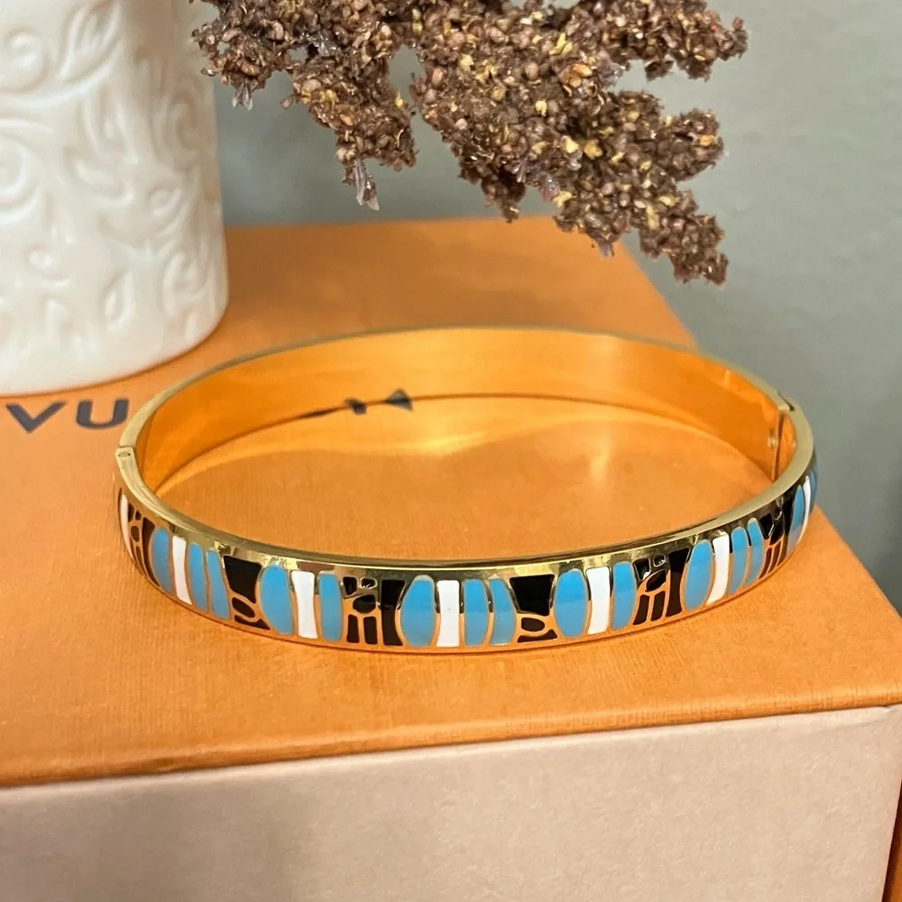 Gold and Blue Enamel Bangle - Picture 1 of 2